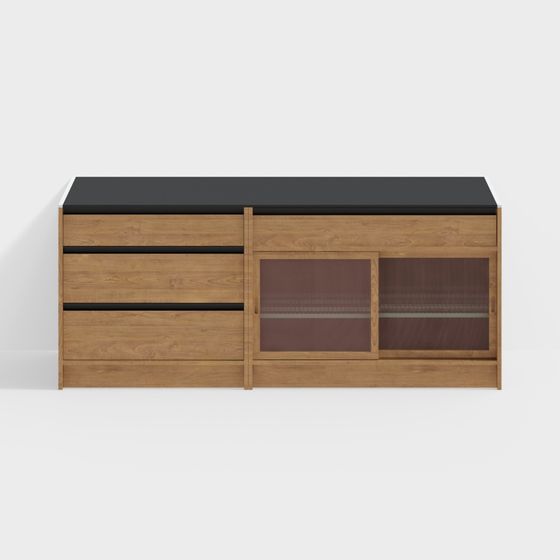 - Happy Credenza Base - Modelli 2100 (Cassetto + Porta Scorrevole) - Ciliegio