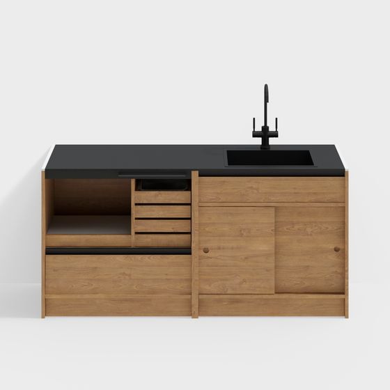 ตู้ข้าง Happy - รุ่น 1800 (ชั้นจัดกาแฟ + ตู้ซิงค์) - ไม้เชอร์รี่