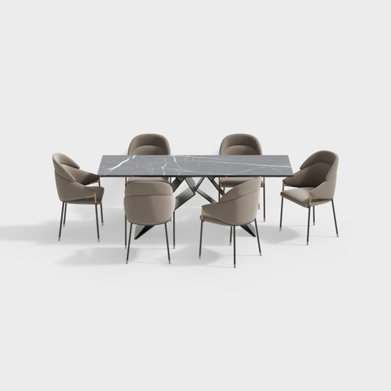 Urban Living Room Dining Table and Chairs Set 3D model
