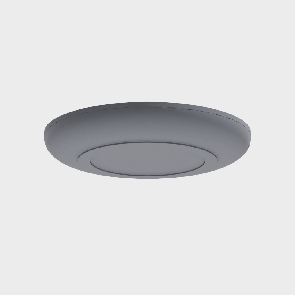Modern grey round ceiling light fixture with smooth matte finish and simple design on white background