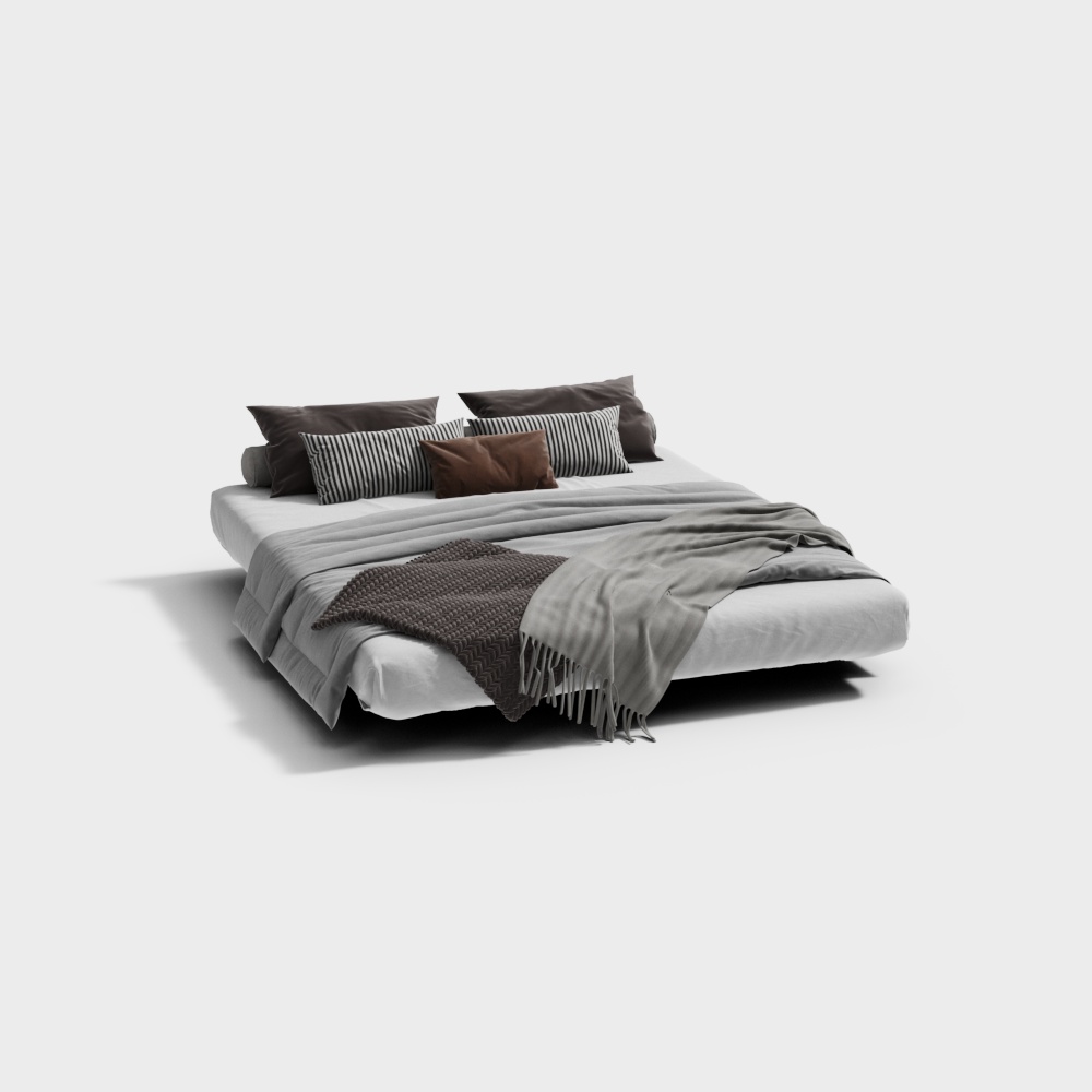 Minimalist 3D Bed Model for Modern Interiors