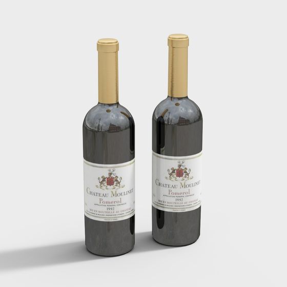 Elegant Château Moulinet Pomerol Wine Bottle 3D model