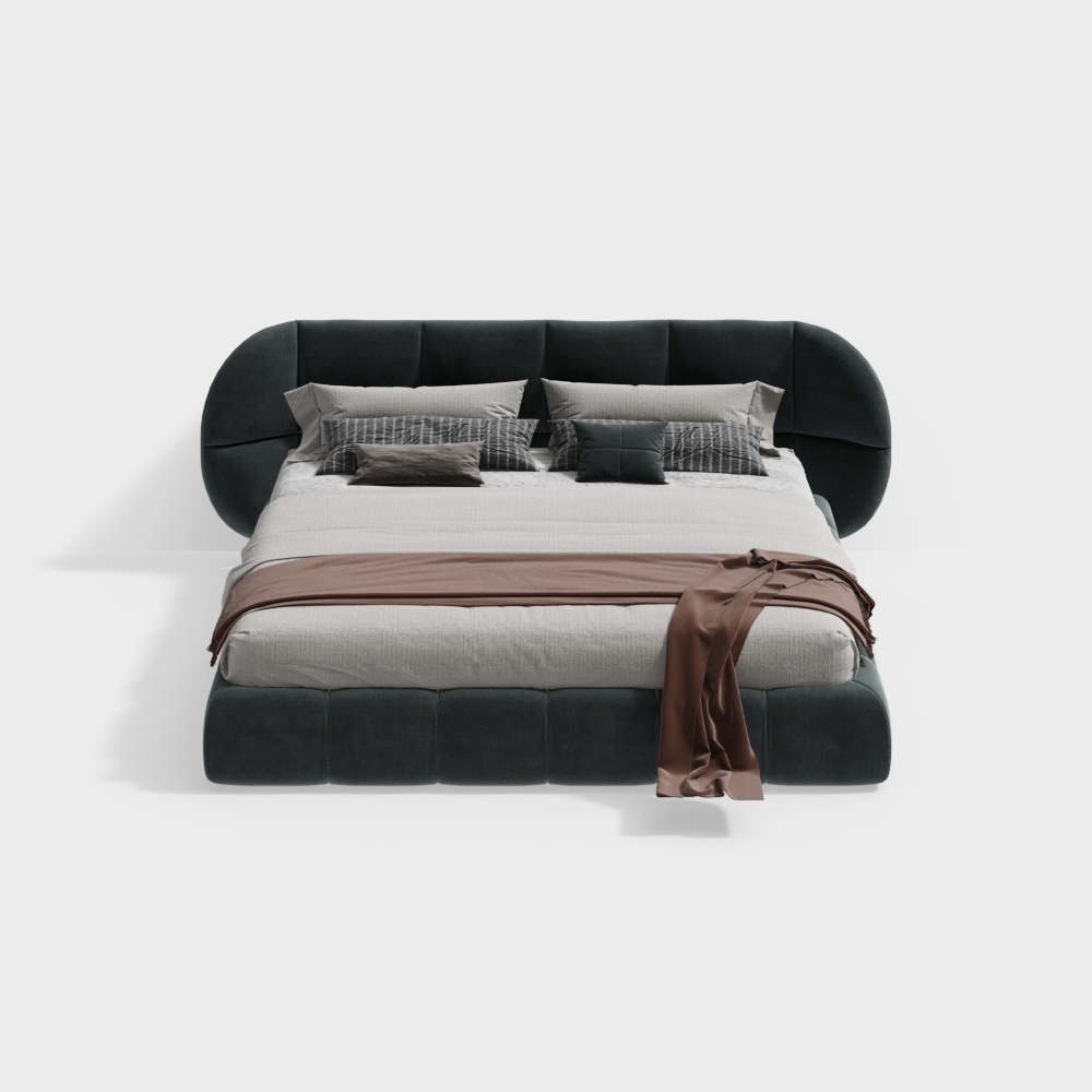 Curve Comfort 3D Bed Model – Velvet Upholstered Design