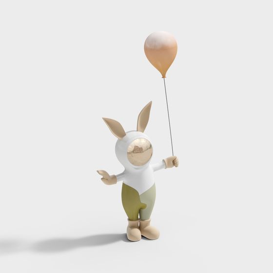 Cute Rabbit 3D Model with Balloon