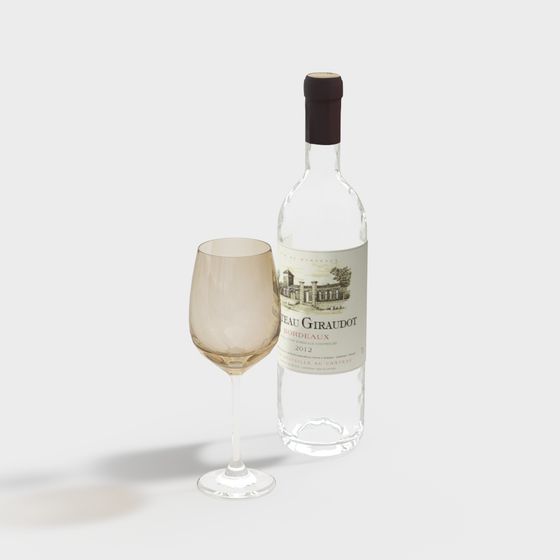 Elegant Wine Bottle and Glass 3D model