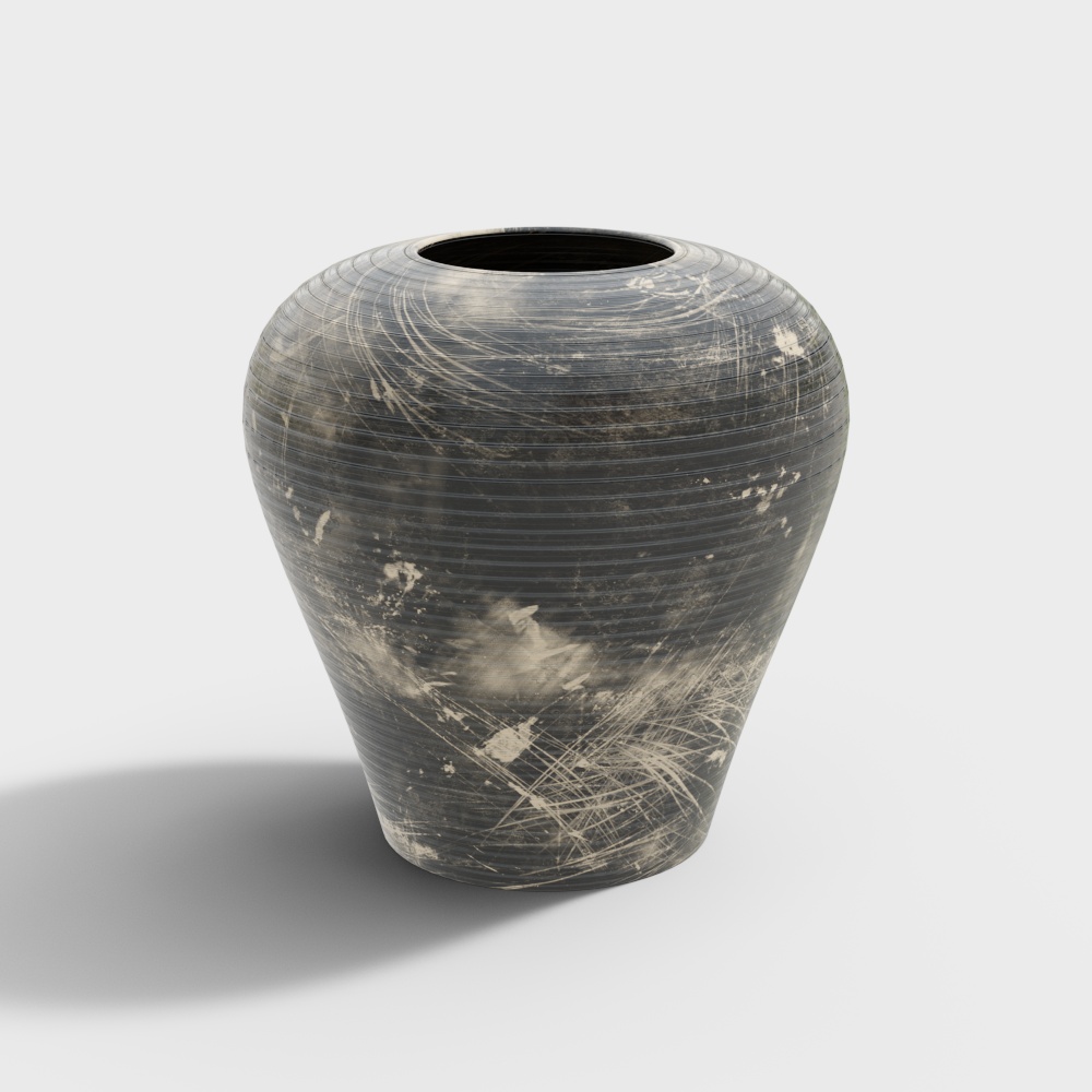 Ancient Pot 3D Model – Black and White Striped Design