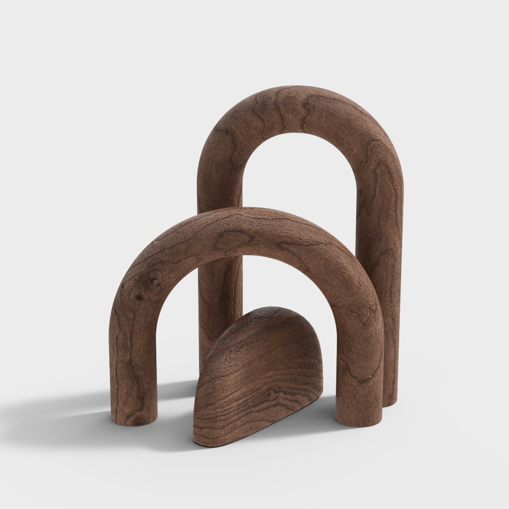 Wooden Arcs Low Poly 3D Model – Natural Wood Texture
