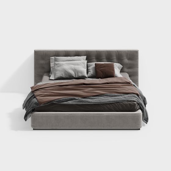 Luxury Gray Double Bed 3D Model for Modern Bedrooms