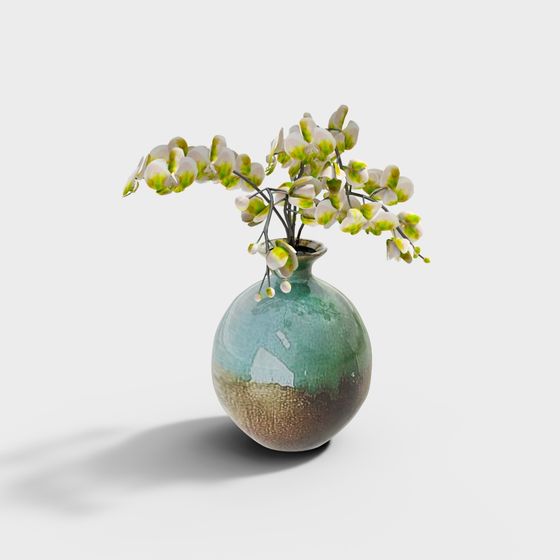 Ceramic Vase with Orchid 3D model