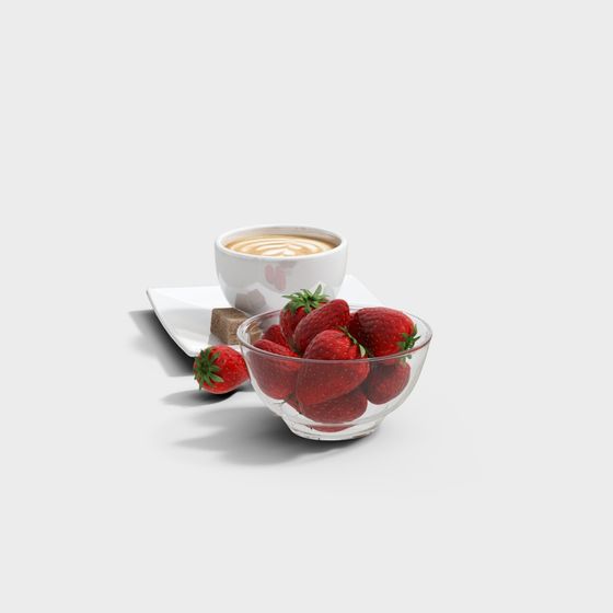 Charming Latte and Fresh Strawberries 3D model