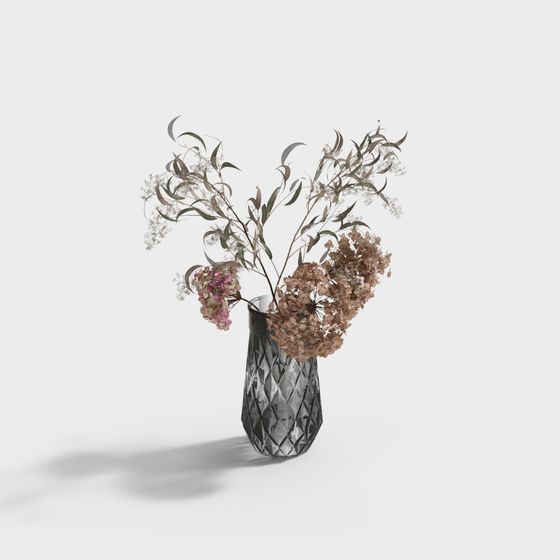 Elegant Glass Vase with Dried Flowers 3D model