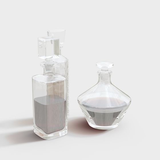 Elegant Low-Poly Wine Bottle Set 3D model