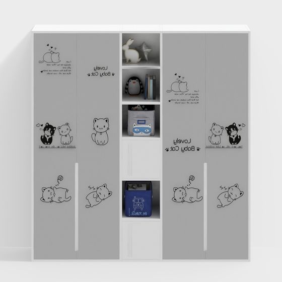 Charming Cat-Themed Wardrobe 3D model for Kids