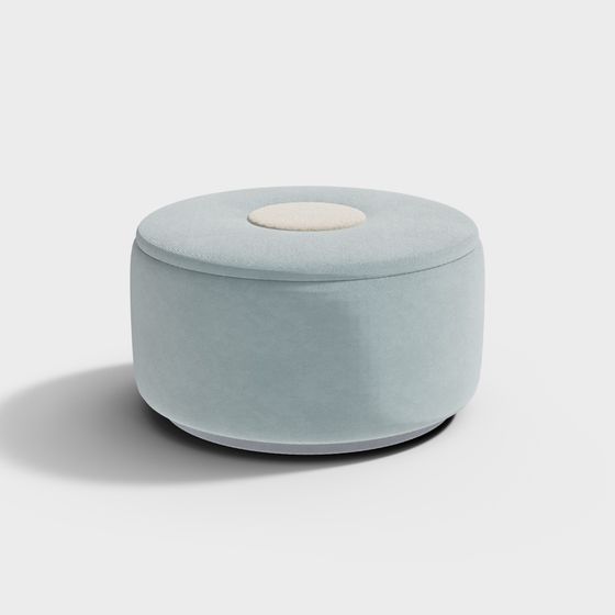 Stylish Round Pouf 3D model in Soft Blue