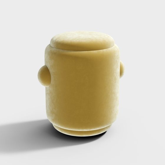 Yellow velvet round footrest with side handles on white background