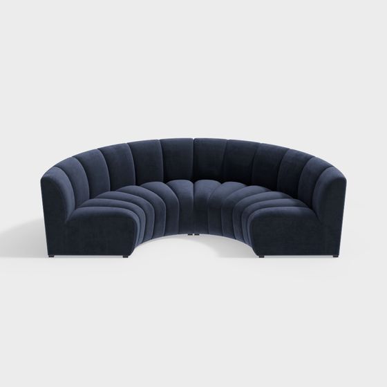 Elegant Curved Sofa 3D model in Navy Blue