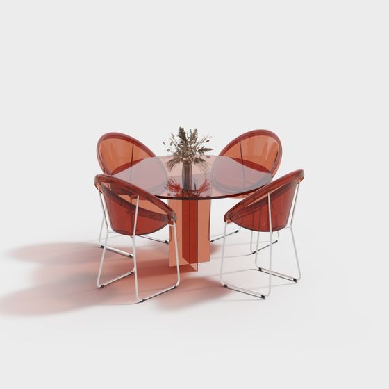 Transparent Glass Dining Table and Chair Set 3D model