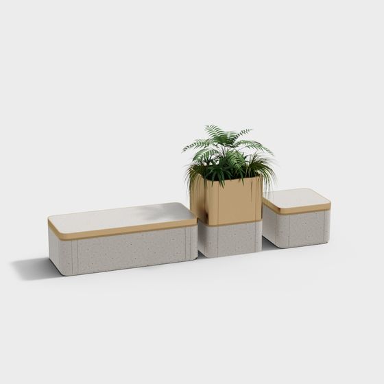 Concrete Furniture Set 3D model for Modern Urban Spaces