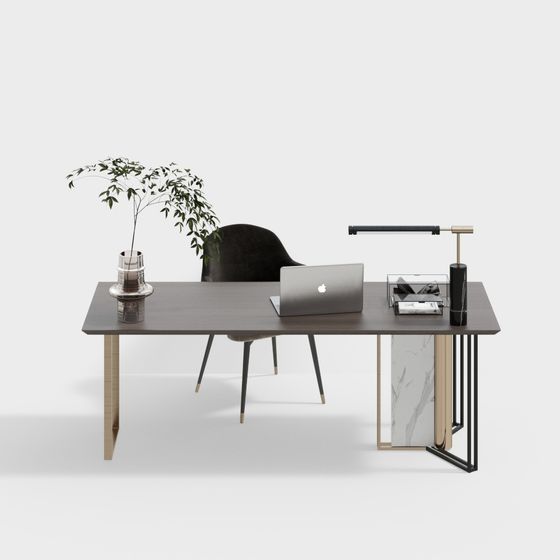 Modern Desk Combination 3D Model in Brown for Offices