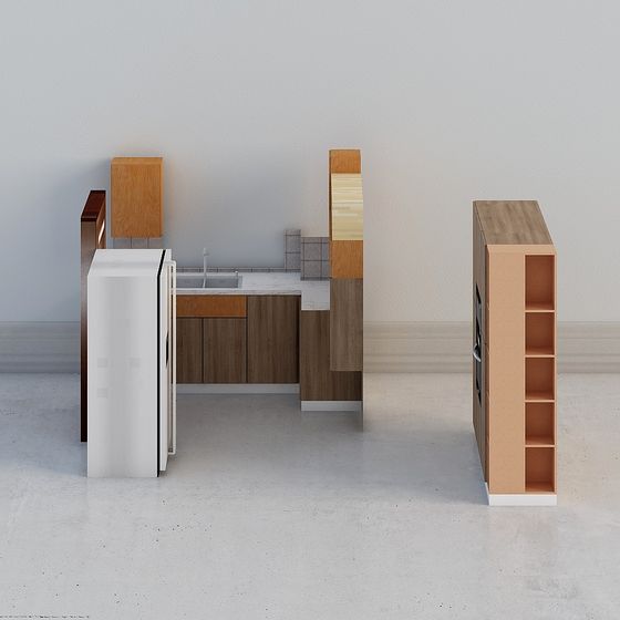 Stylish Low-Poly Kitchen 3D model for Contemporary Spaces