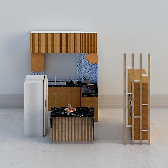 Stylishly Designed Kitchen 3D model for Contemporary Spaces