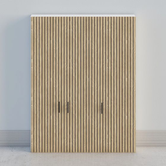 Wooden Louvered Cabinet 3D model - Modern Minimalist Design