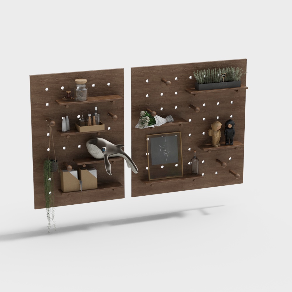 Elegant Low-Poly Wall Shelf 3D Model – Wooden Minimalist Design