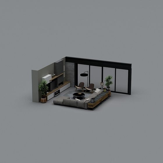 Stylish Low-Poly Interior 3D Model with Wood and Brick