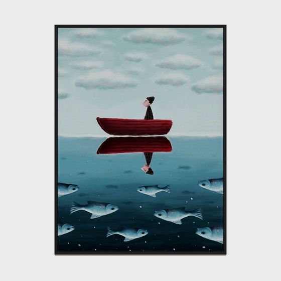 Surreal Red Boat 3D Model Under Dreamy Sky