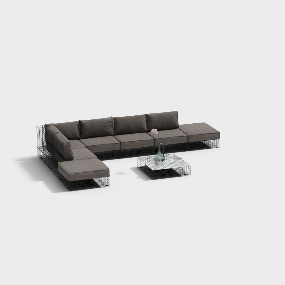 Urban Grid Sofa 3D Model – Low-Poly Modern Seating
