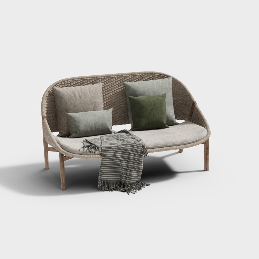 Low Poly Sofa 3D Model – Modern Wooden Frame Design