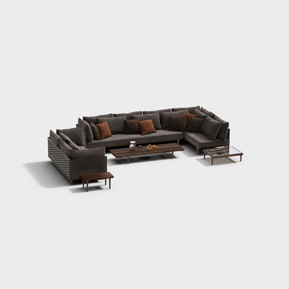 Elegant Low-Polygon 3D Sofa Set – Comfortable Wooden Frame
