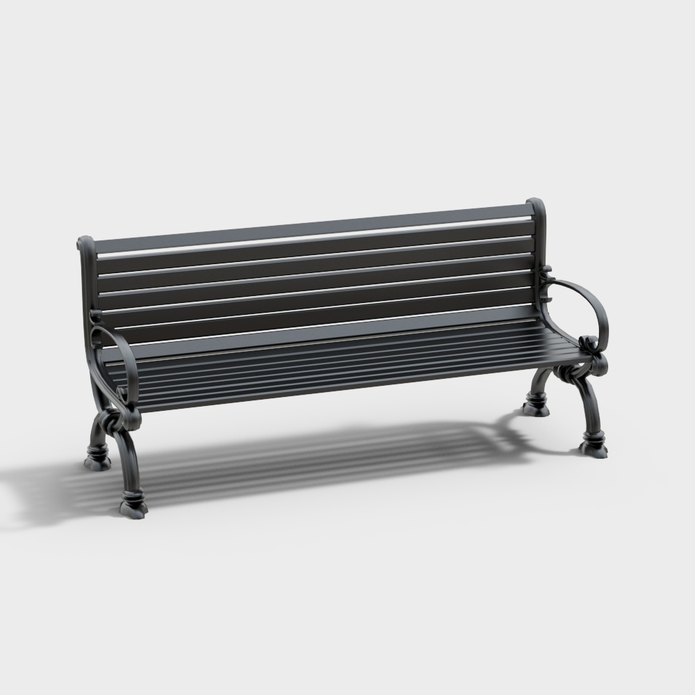 Vintage Park Bench 3D Model – Classic Carved Design