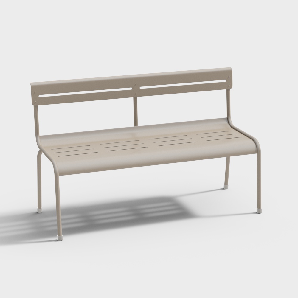 Elegant Minimalist Outdoor Bench 3D Model – Beige Metal Design