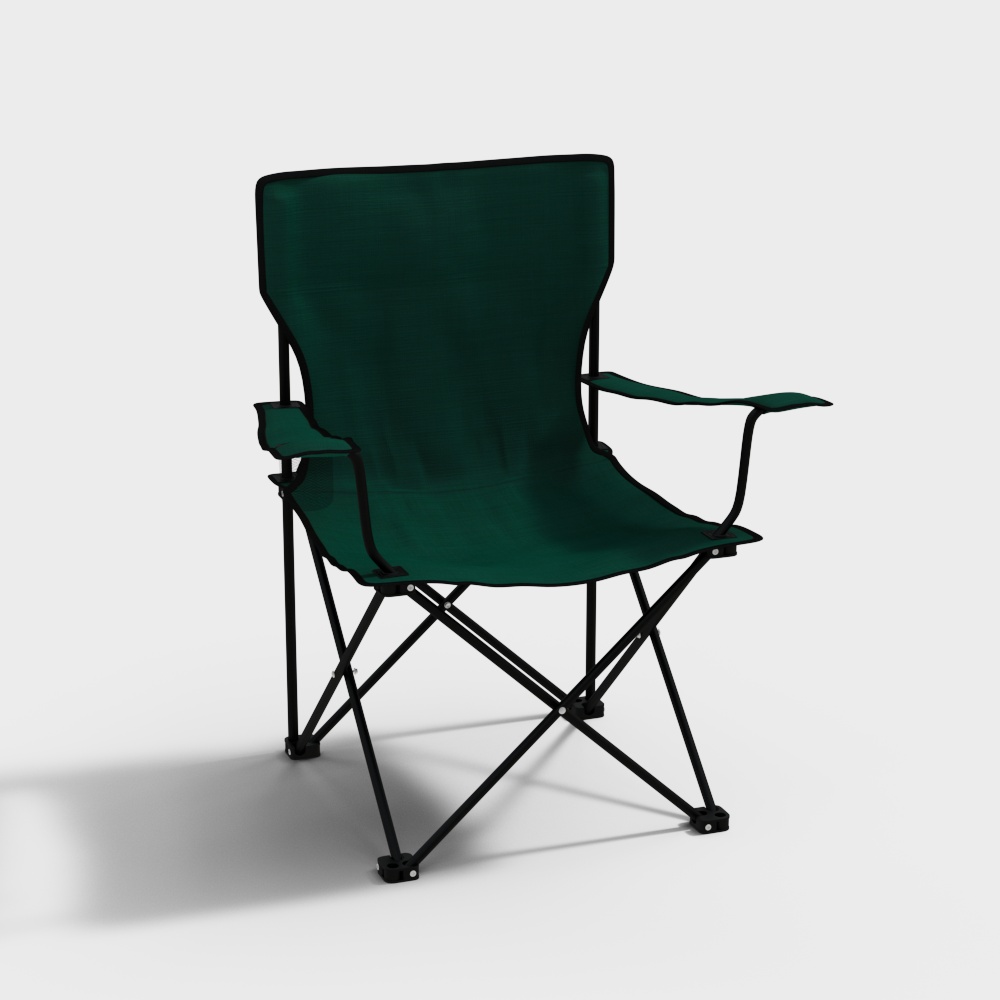 Stylish Outdoor Folding Chair 3D Model – Green Fabric Design
