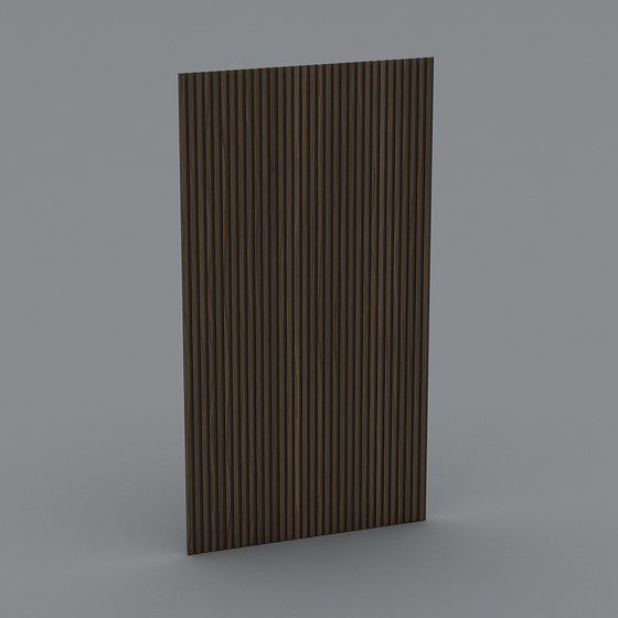 Dark brown wood wall panel with vertical grooves and natural grain texture on grey background
