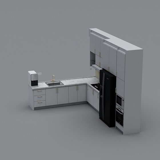 Stylish Low-Poly Kitchen 3D model Design