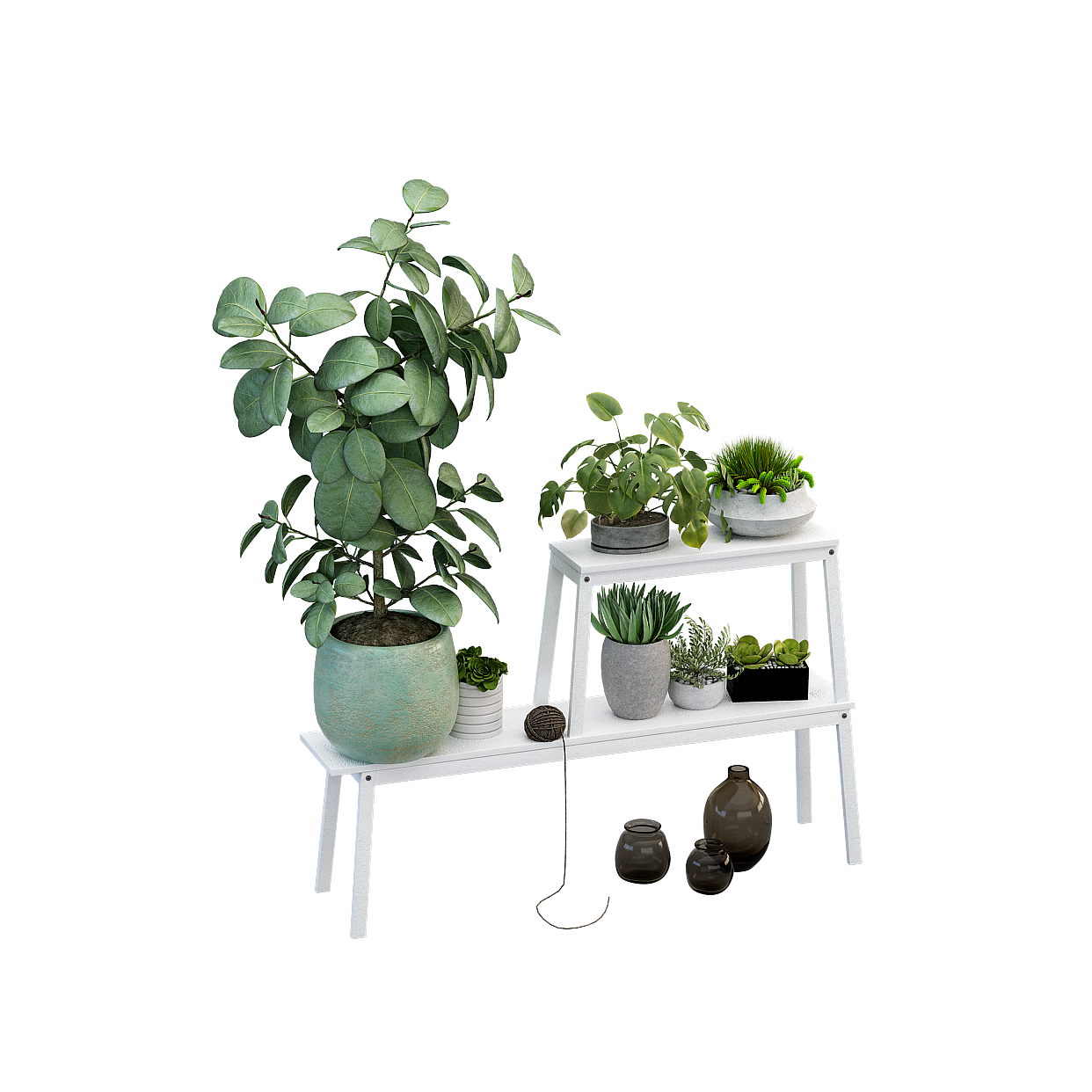 Low Poly Plant Shelf Set 3D Model – Minimalist Nature Decor