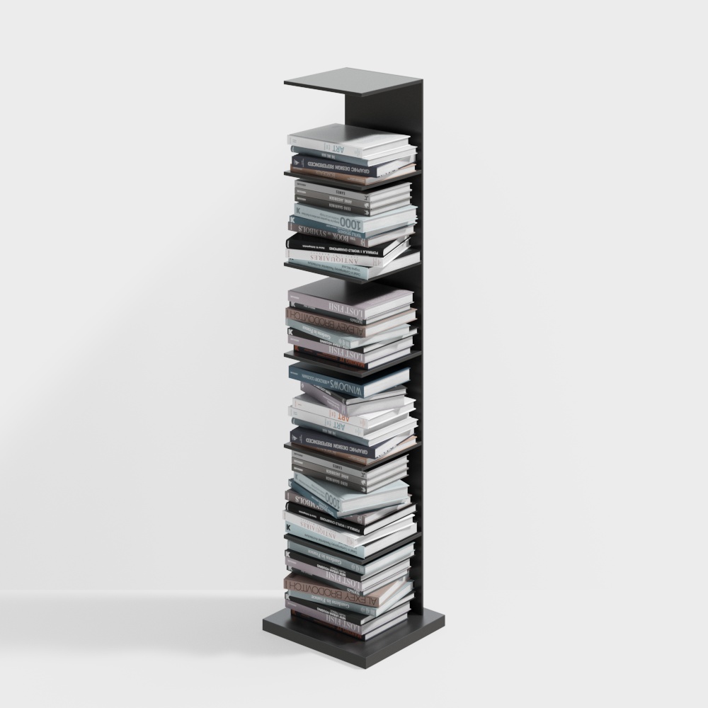 Stylish Minimalist Bookshelf 3D Model – Black Metal Frame