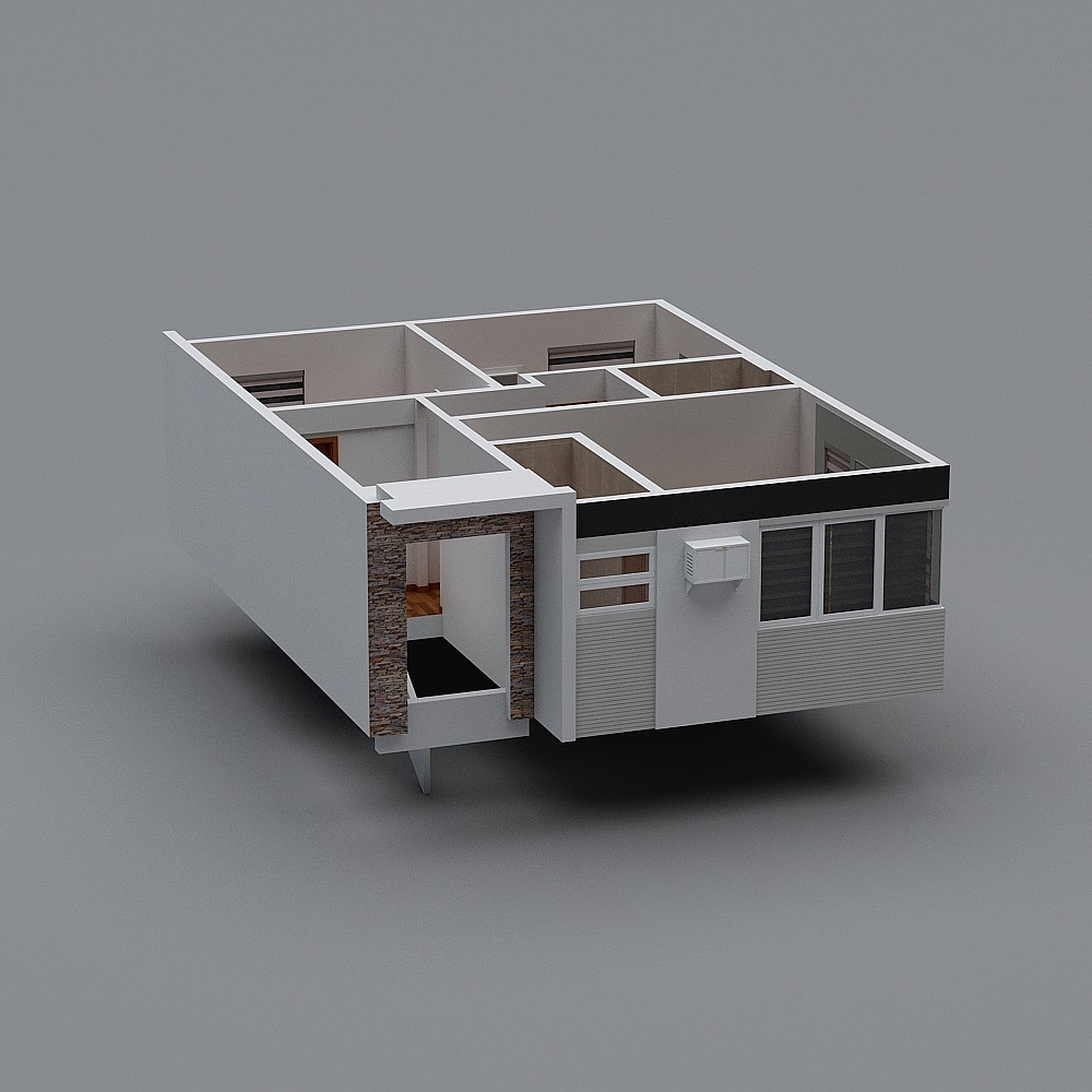 Urban Cottage Low-Polygon 3D Model