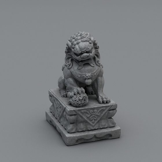 Realistic 3D Model of a Stone Lion Sculpture