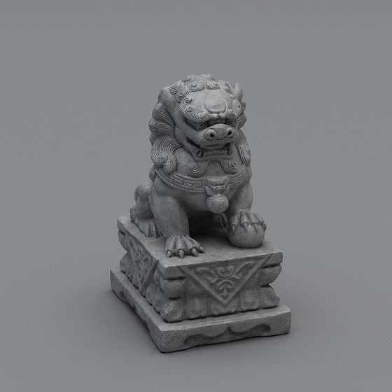 Traditional Stone Lion 3D Model