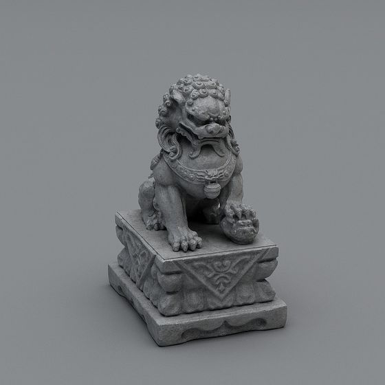 Realistic Stone Lion 3D Model