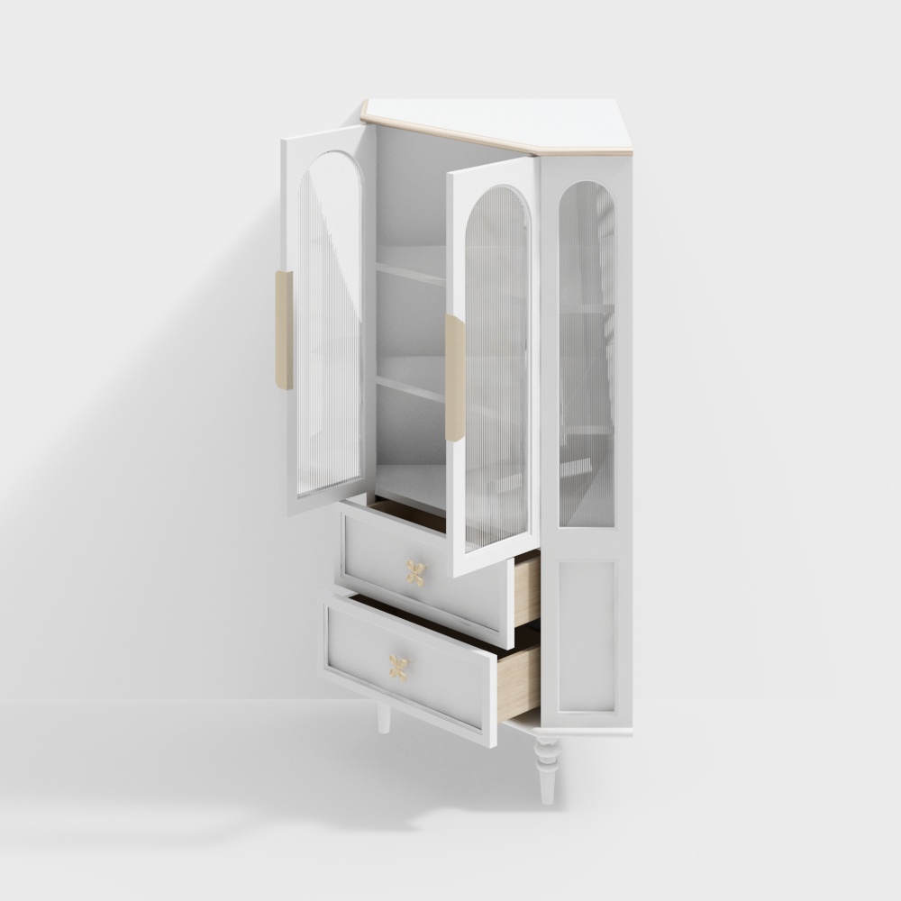 CB1440-AU-【White】Corner Dining Cabinet (Open)