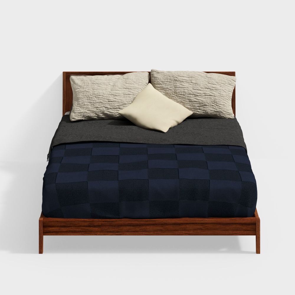 Elegant Low-Poly Bed 3D Model – Modern Interior Furniture