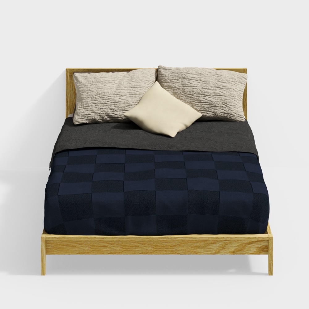 Modern Low-Polygon Bed Frame 3D Model – Wooden Design