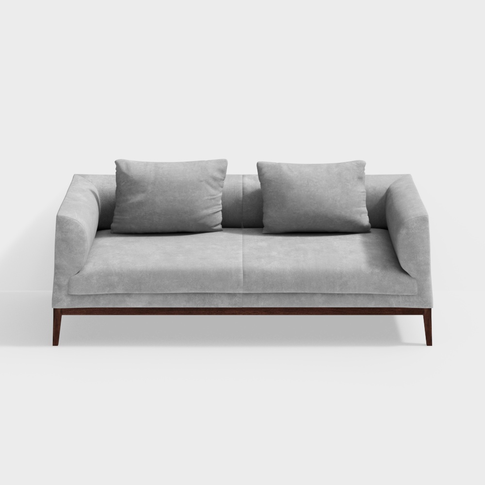 Modern Low-Polygon Sofa 3D Model – Grey Suede Design