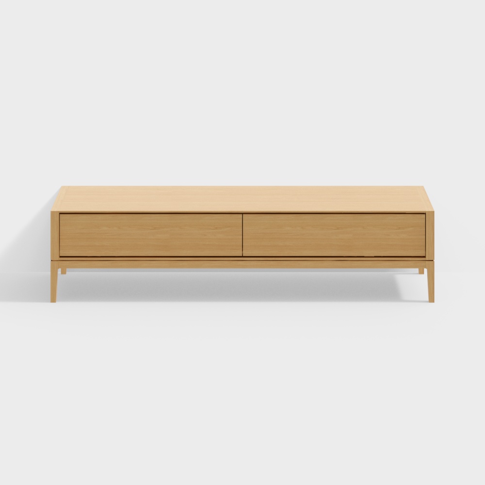 Minimalist Low-Poly TV Cabinet 3D Model – Light Wood Finish