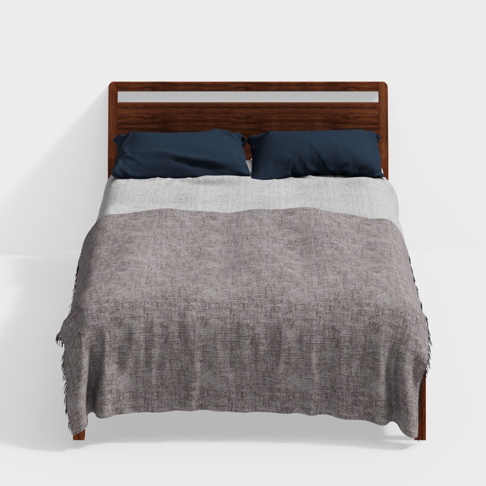 Elegant Minimalist Headboard 3D Model – Wood Texture