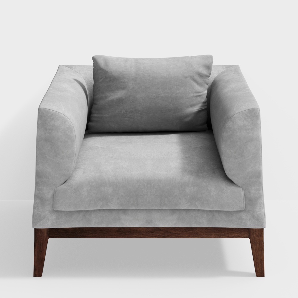 Urban Sofa 3D Model – Warm Gray Fabric with Wooden Legs